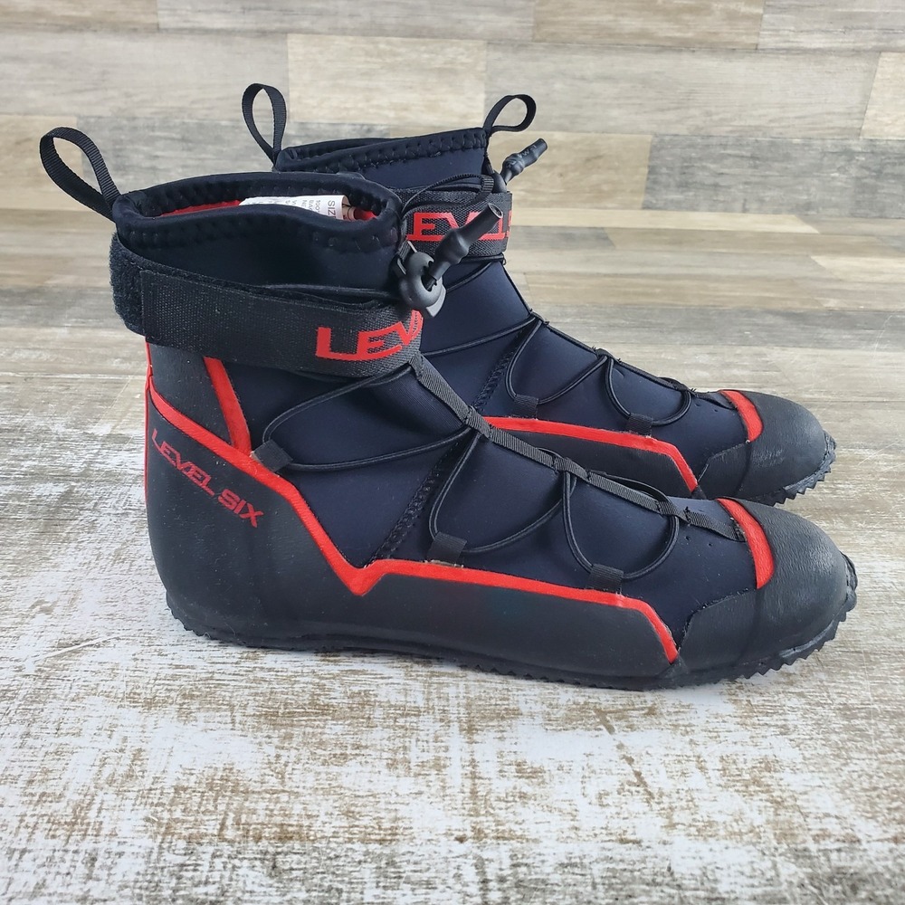 Level Six Creek 2.0‎ Mens Sz 7 Neoprene Boots Black Red Mid Top Water Sport